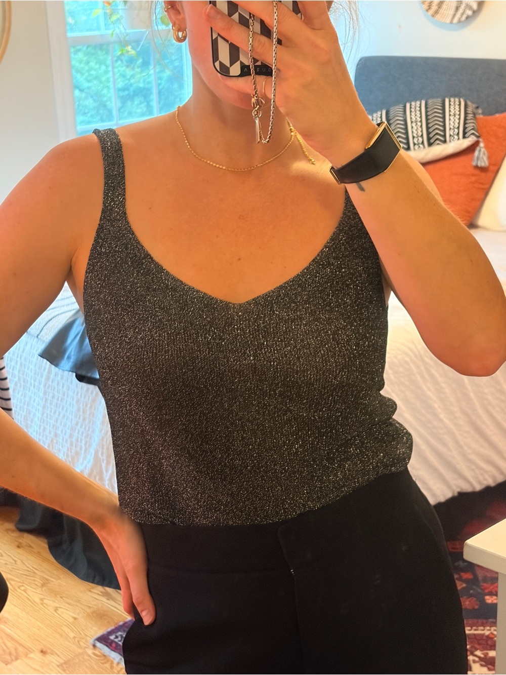 Mango Metallic Black V-Neck Tank Top